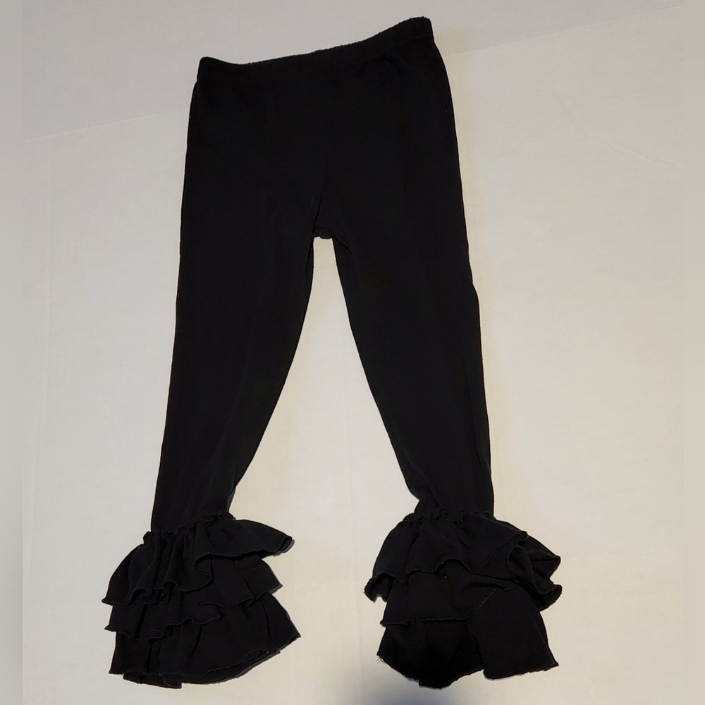 Size 6 Girl's black triple-ruffle icing leggings